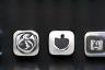 Monochrome icons for Facebook, Instagram, and LinkedIn social media links
